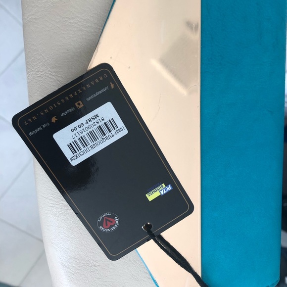 NWT - Turquoise Suede and beige Leather (w/gold) Clutch - Picture 4 of 4